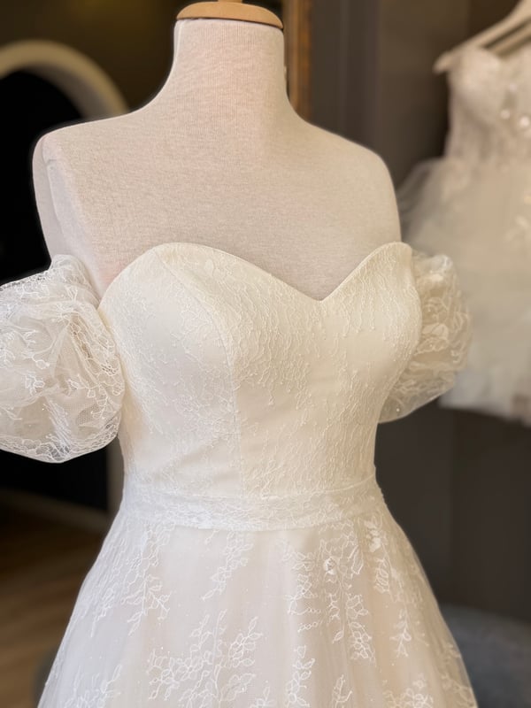 Lenta Wedding Krem Lez Dantel Balon Kollu Maxi boy Gelinlik ve Nişanlık