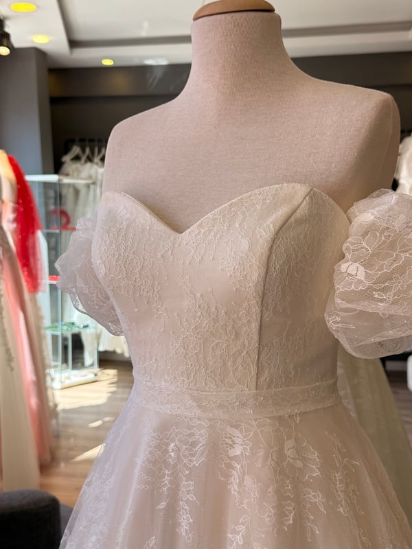 Lenta Wedding Krem Lez Dantel Balon Kollu Maxi boy Gelinlik ve Nişanlık
