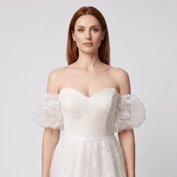 Lenta Wedding Krem Lez Dantel Balon Kollu Maxi boy Gelinlik ve Nişanlık