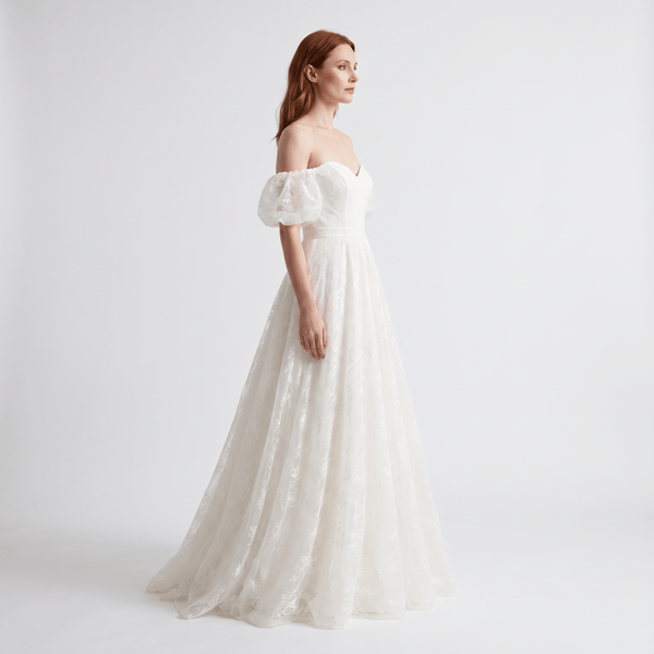 Lenta Wedding Krem Lez Dantel Balon Kollu Maxi boy Gelinlik ve Nişanlık