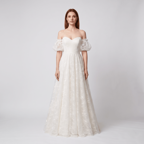 Lenta Wedding Krem Lez Dantel Balon Kollu Maxi boy Gelinlik ve Nişanlık