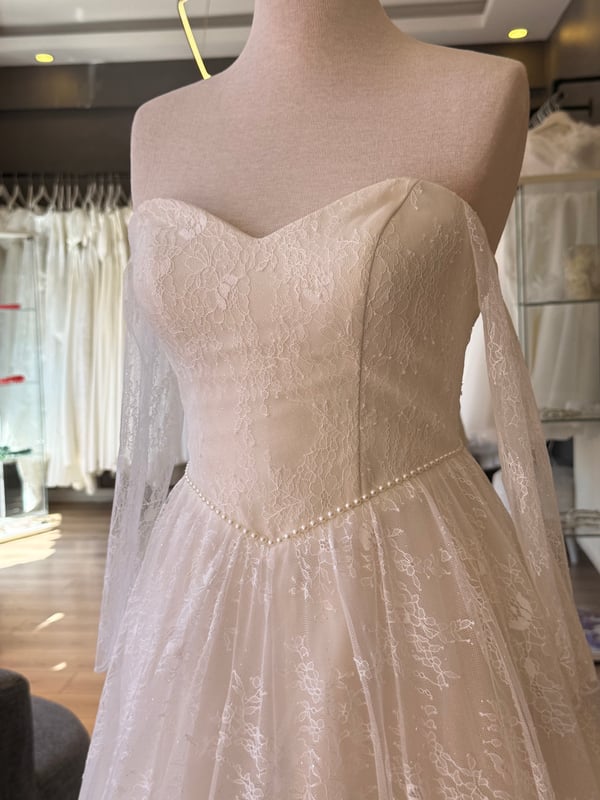 Lenta Wedding Krem Lez Dantel İnci Detaylı Sindirella Maxi boy Gelinlik ve Nişanlık