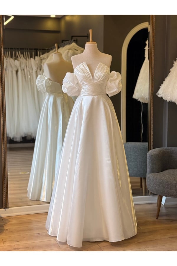 Lenta Wedding Lizbon Beyaz Kol Detaylı Drapeli Maxi Boy Helen Nikah Ve Gece Elbisesi