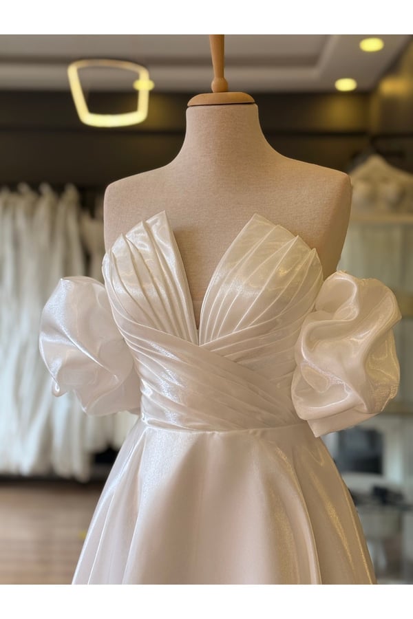 Lenta Wedding Lizbon Beyaz Kol Detaylı Drapeli Maxi Boy Helen Nikah Ve Gece Elbisesi