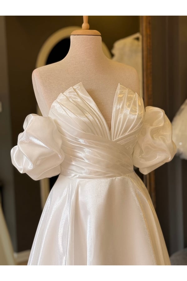 Lenta Wedding Lizbon Beyaz Kol Detaylı Drapeli Maxi Boy Helen Nikah Ve Gece Elbisesi