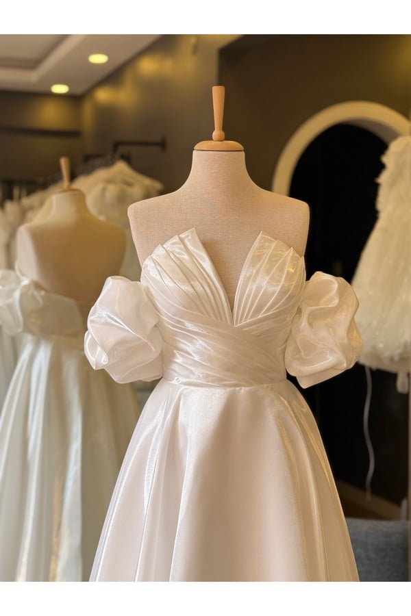 Lenta Wedding Lizbon Beyaz Kol Detaylı Drapeli Maxi Boy Helen Nikah Ve Gece Elbisesi