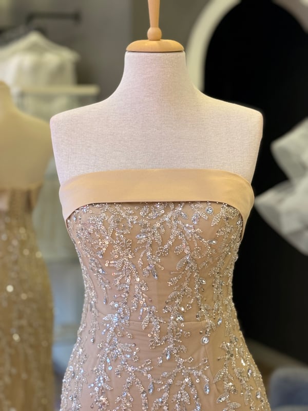 Lenta Wedding Ten Rengi Uzun Kalem straplez Yaka Nişan ve Gece Elbisesi