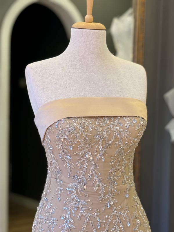 Lenta Wedding Ten Rengi Uzun Kalem straplez Yaka Nişan ve Gece Elbisesi