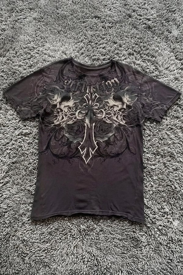 Affliction Double Skull Cross Y2K T-Shirt