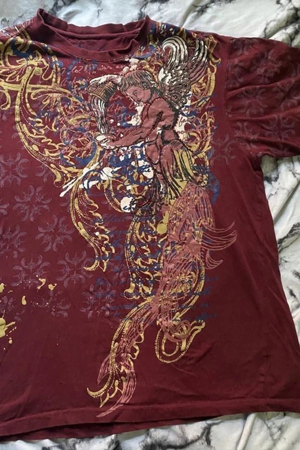 Angel Motifli Vintage Y2K T-Shirt