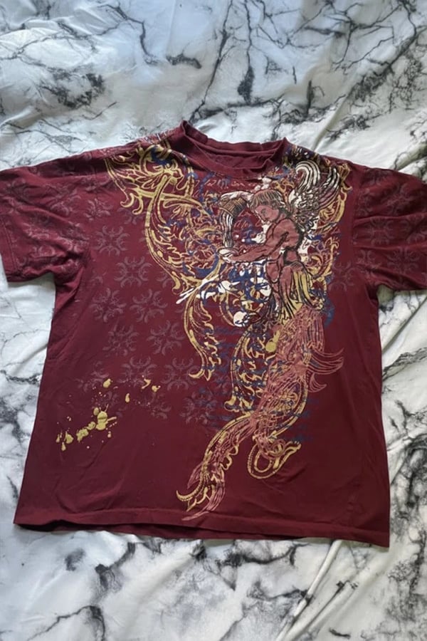 Angel Motifli Vintage Y2K T-Shirt