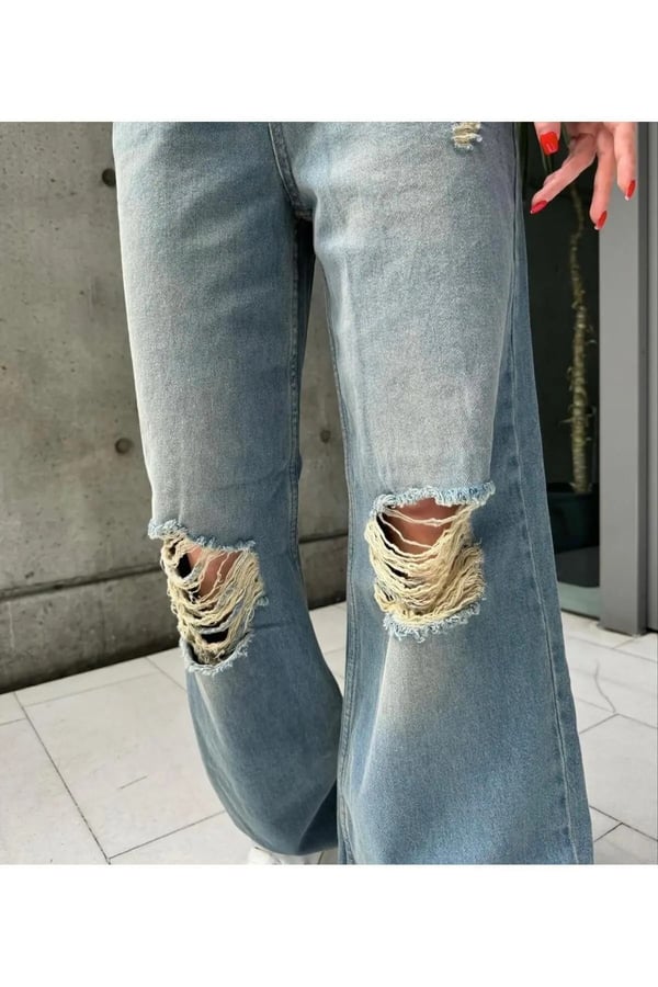 Baggy Street Yırtık Detaylı Bol Jeans