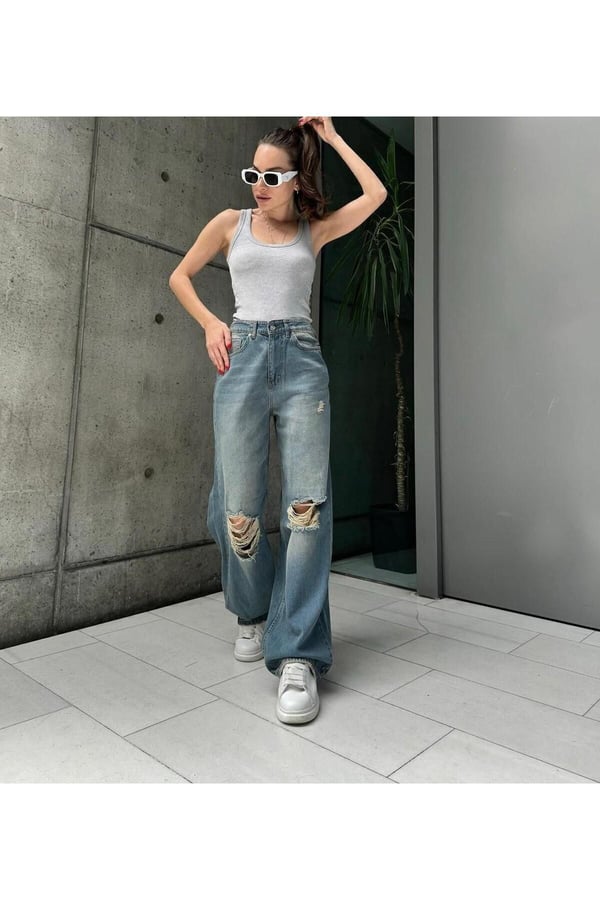 Baggy Street Yırtık Detaylı Bol Jeans