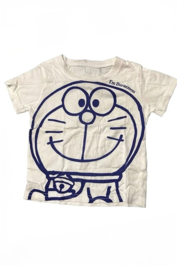 Beyaz Doraemon Face Unisex Kısa Kollu T-Shirt