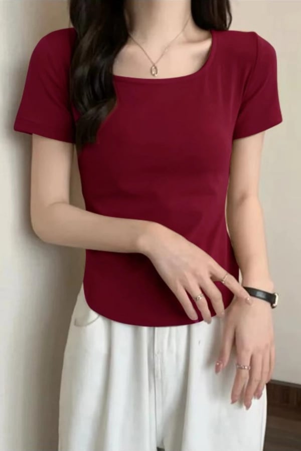 Bordo Basic Y2K Kısa Kollu Crop