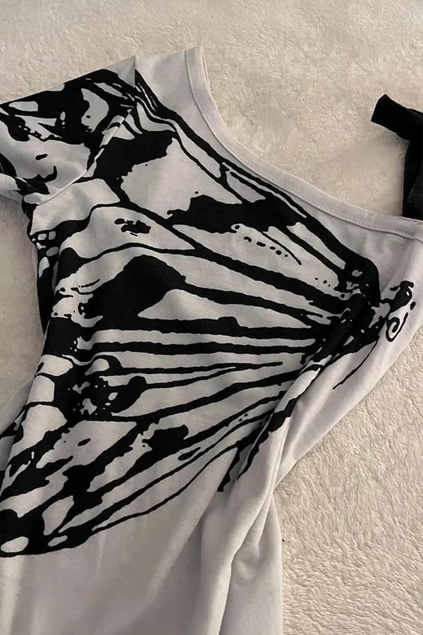 Gri Kelebek Kanatlı Askılı Grunge Y2K Crop