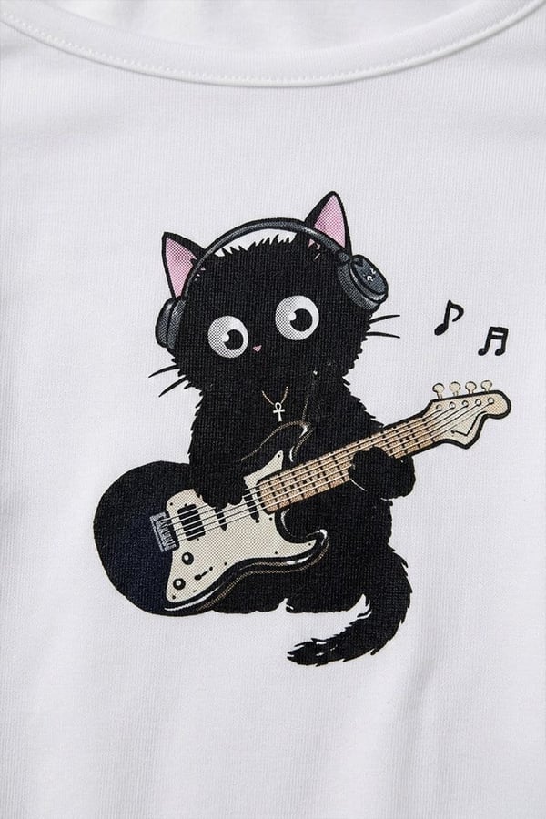 Guitar Cat Madonna Yaka Y2K Ek Askılı Crop