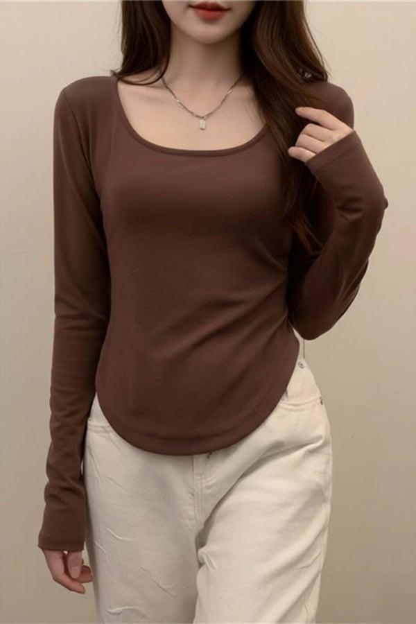 Kahverengi Basic Uzun Kollu Crop