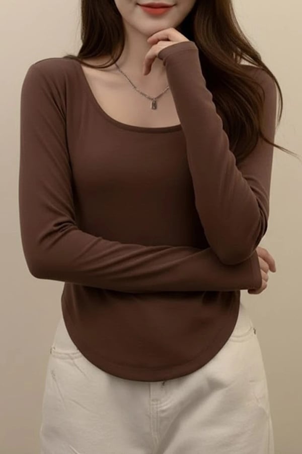Kahverengi Basic Uzun Kollu Crop