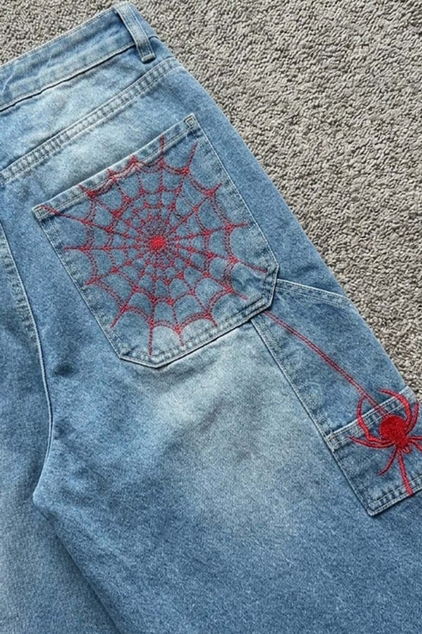 Kırmızı MZKD Spider Nakışlı Y2K Baggy Unisex Şort