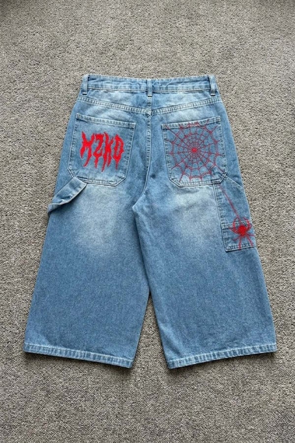 Kırmızı MZKD Spider Nakışlı Y2K Baggy Unisex Şort