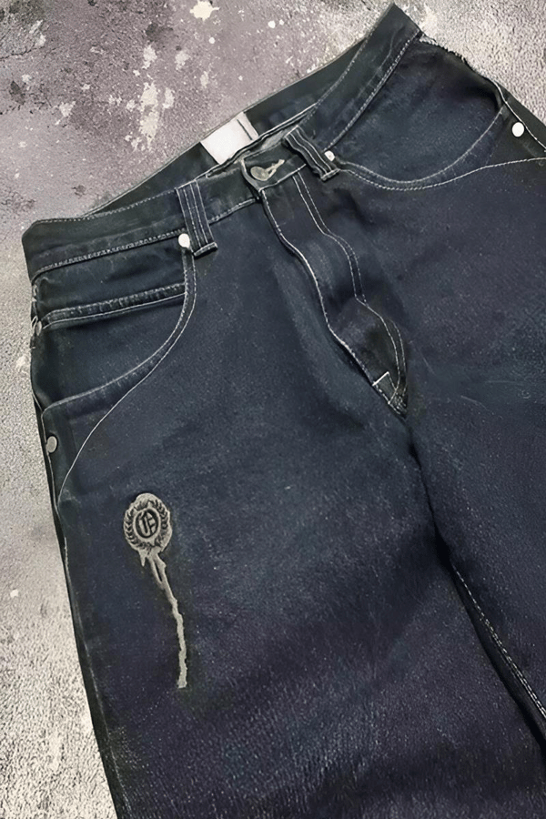 Lacivert Back Side Skull Head Baggy Pantolon