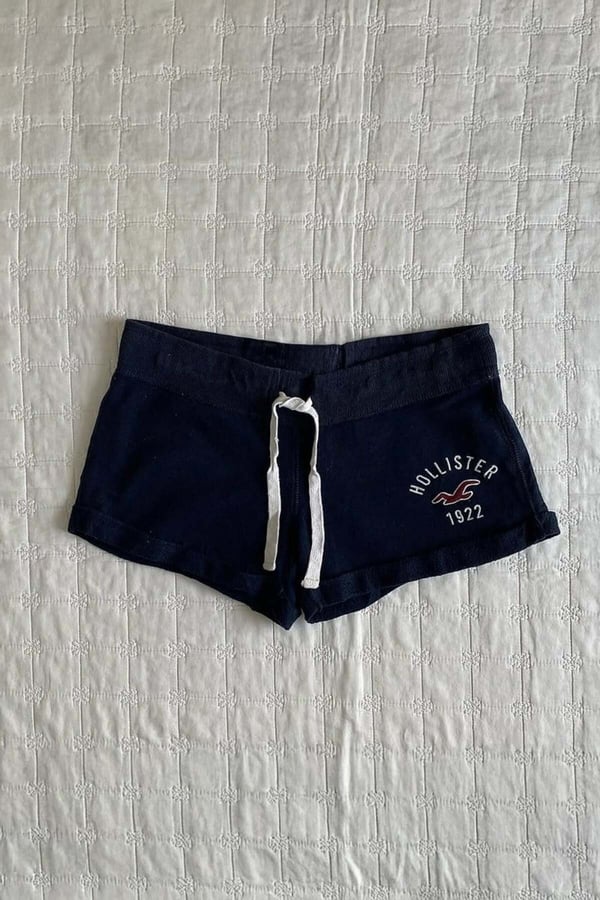 Lacivert Hollister Nakış Logolu Mini Şort