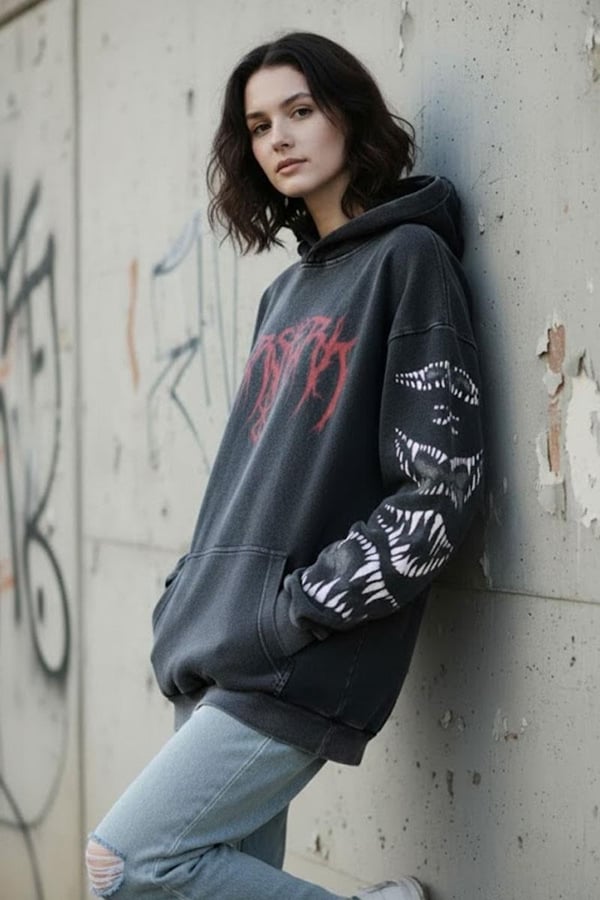 No Guts Anime Berserk Çok Baskılı Kapüşonlu Siyah Yıkamalı Sweatshirt