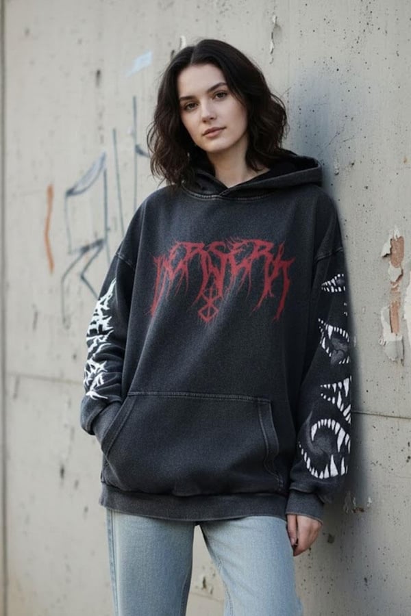 No Guts Anime Berserk Çok Baskılı Kapüşonlu Siyah Yıkamalı Sweatshirt