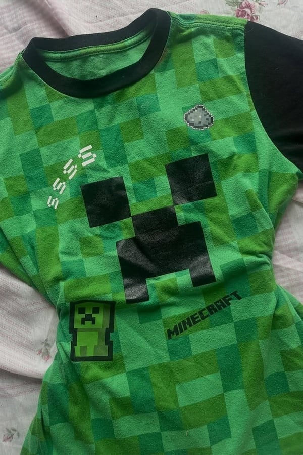 Raglan Minecraft Creeper Y2K Kısa Kollu Crop