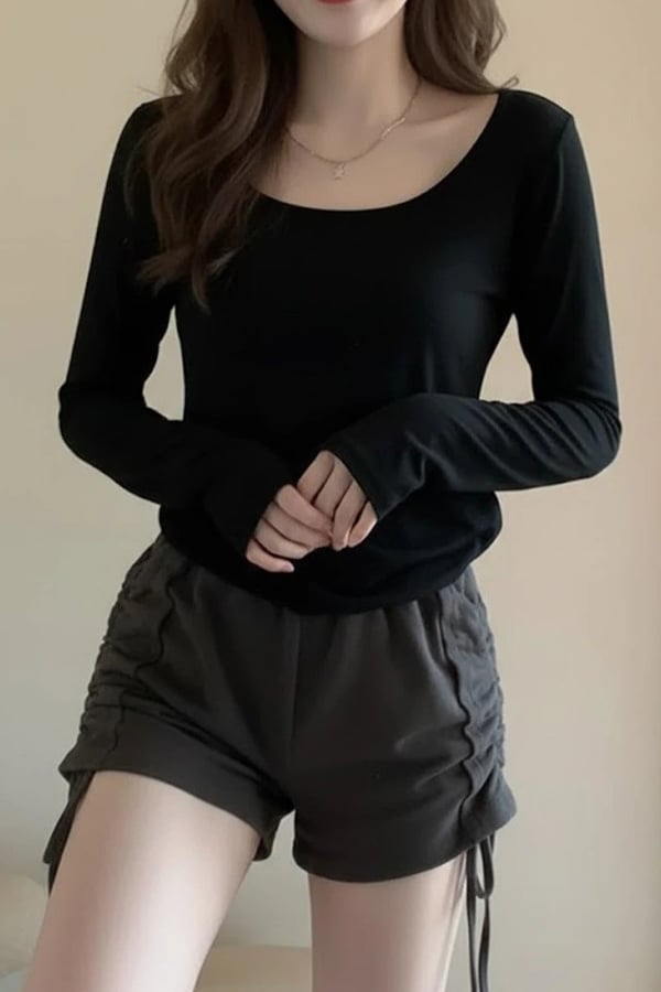 Siyah Basic Uzun Kollu Crop