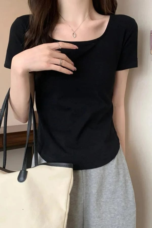 Siyah Basic Y2K Kısa Kollu Crop