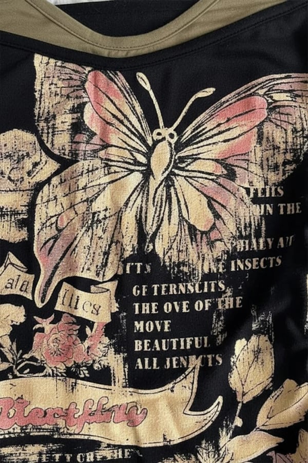 Siyah Butterfly Madonna Yaka Ek Askılı Y2K Full Body Crop