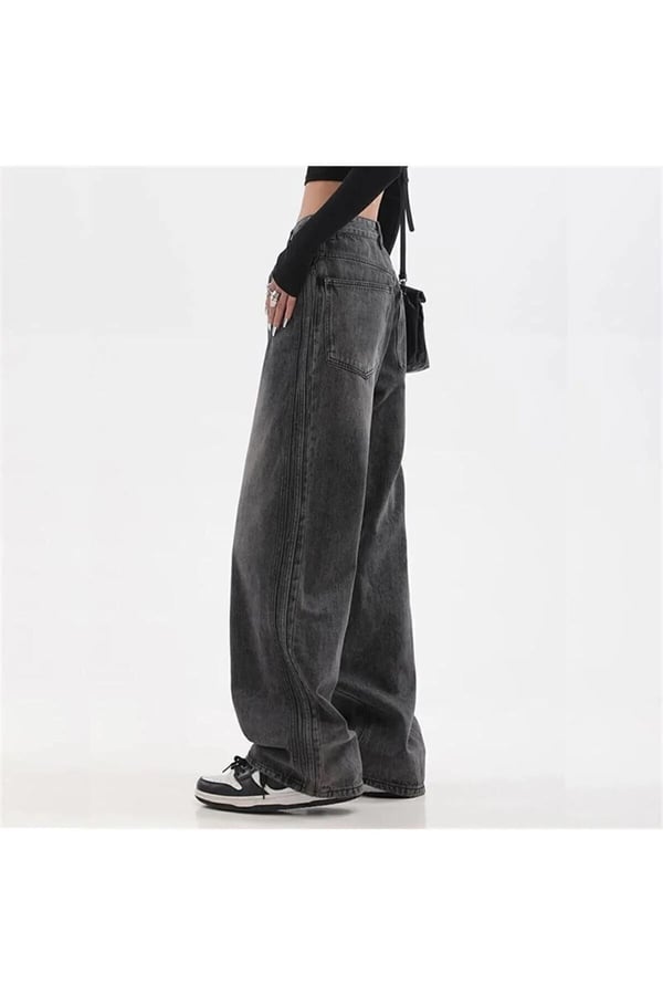 Siyah Yıkamalı Baggy Kot Pantolon