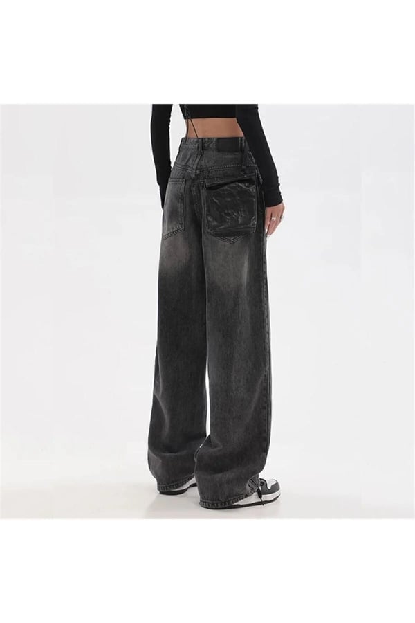 Siyah Yıkamalı Baggy Kot Pantolon