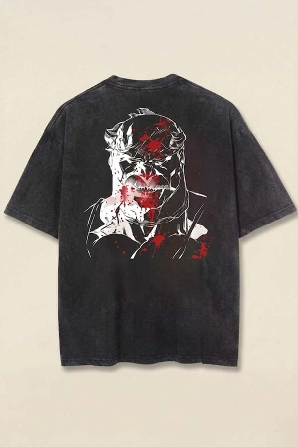 Siyah Yıkamalı Invincible Omni-Man Unisex Kısa Kollu Sırt Baskı T-Shirt