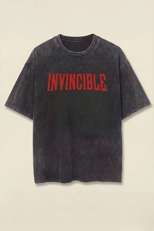 Siyah Yıkamalı Invincible Omni-Man Unisex Kısa Kollu Sırt Baskı T-Shirt