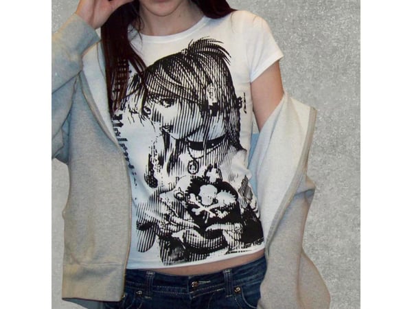 Vintage Anime Misa Amane Saint Gotik Y2K Kısa Kollu Crop - Beyaz