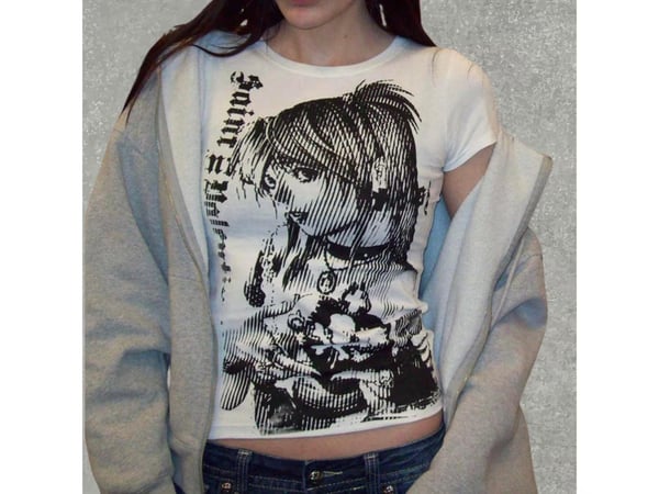 Vintage Anime Misa Amane Saint Gotik Y2K Kısa Kollu Crop - Beyaz