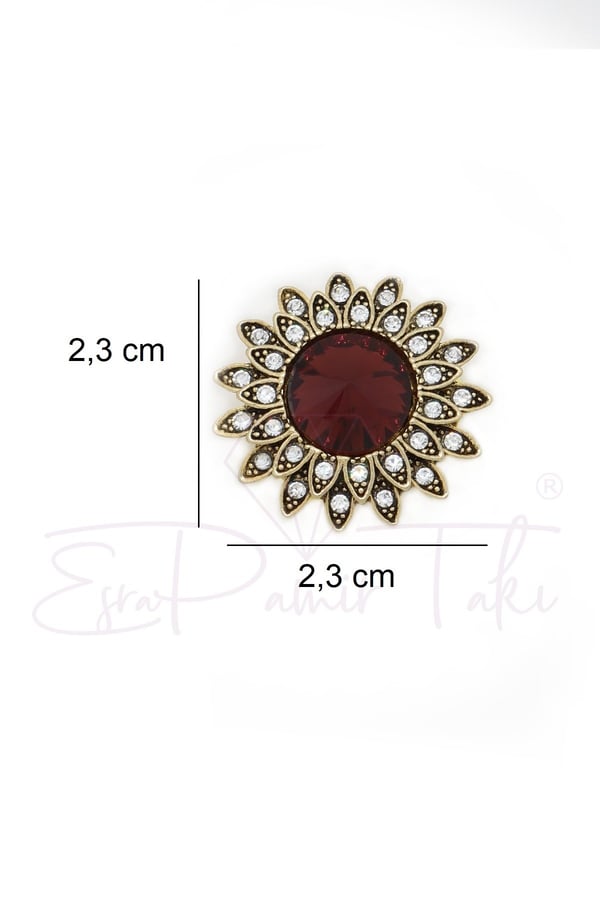 Bordo Taşlı Düğme Süsü Broş