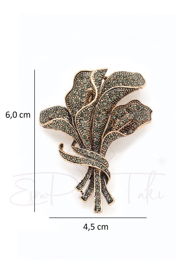 Bronz Renk Markazit Taşlı Buket Broş