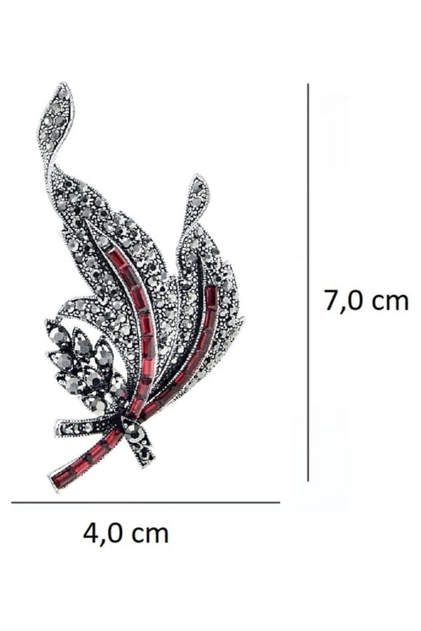 Kadın Kırmızı Taşlı Markazit Broş