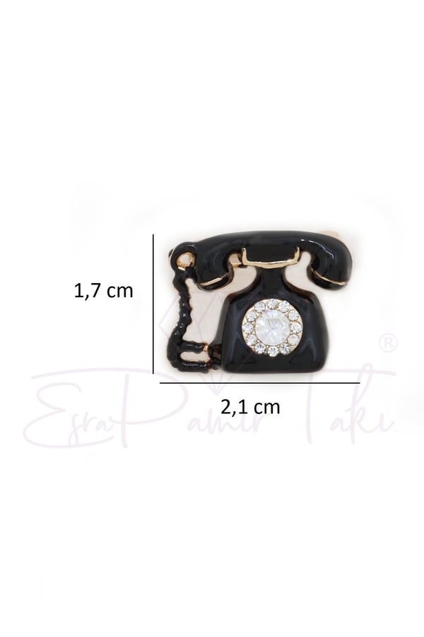 Kristal Taşlı Siyah Renk Telefon Broş