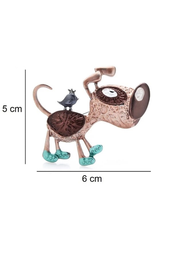 Kuşlu Kahverengi Köpek Broş