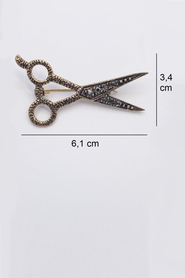 Markazit Taşlı Bronz Makas Broş