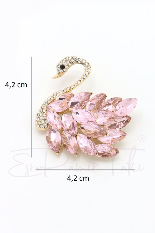 Pembe Zirkon Taşlı Kuğu Broş