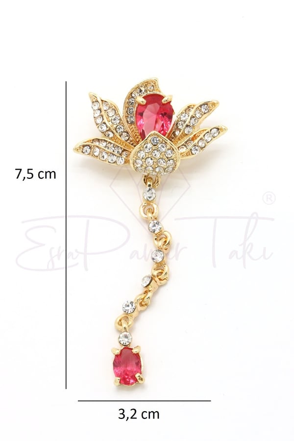 Pembe Zirkon Taşlı Sallantılı Çiçek Broş