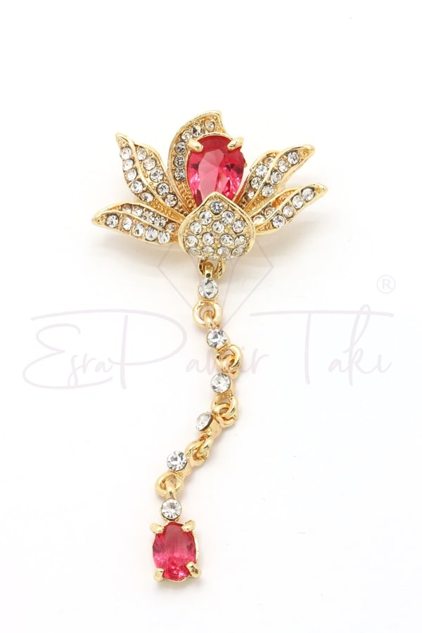 Pembe Zirkon Taşlı Sallantılı Çiçek Broş