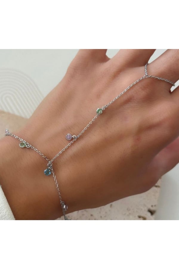 Renkli Kristal Taşlı Gümüş Renk Şahmeran