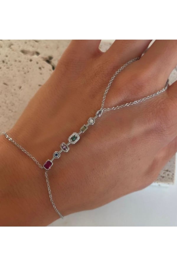 Renkli Kristal Taşlı Gümüş Renk Şahmeran